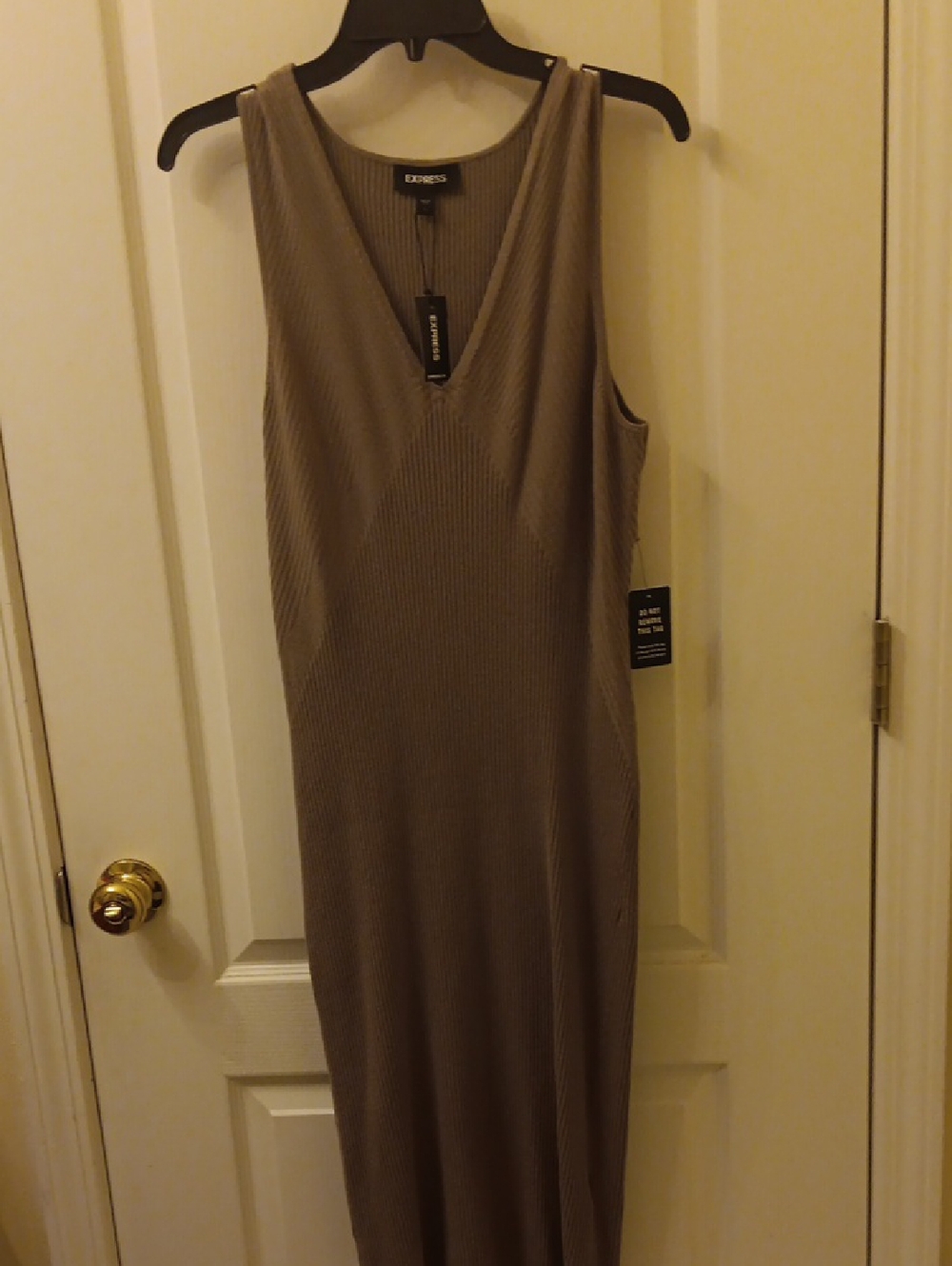 Express Taupe Ribbed V-Neck Maxi Dress
